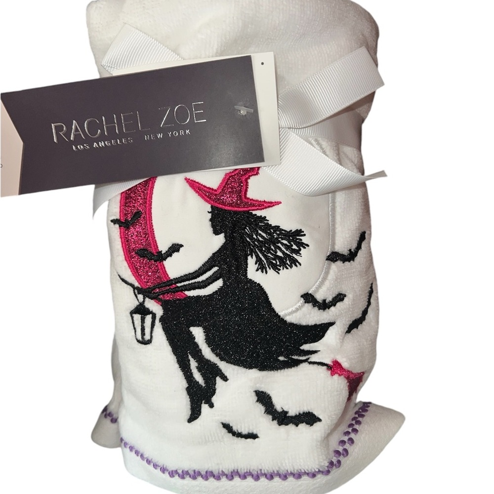 Rachel Zoe Halloween Hand bath Towels pink Sparkle Witch Moon Black Bats new